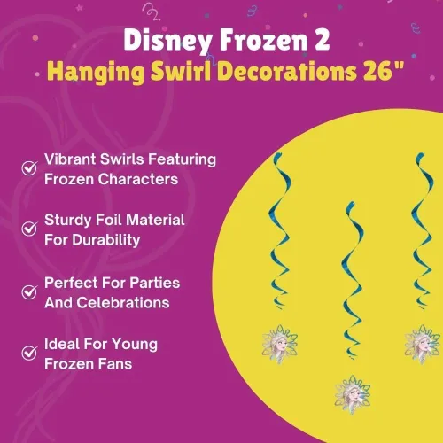 Miniatura 5 de Deslumbrante decoración de remolinos colgantes de Frozen 2 de Disney, 26 pulgadas (paquete de 3), encantador patrón de Elsa y Anna, perfecto