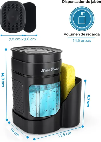 Miniatura 6 de Dispensador de jabón para platos de cocina con soporte para esponja, juego de dispensador de bomba de jabón para lavavajillas 3 en 1 para encimera