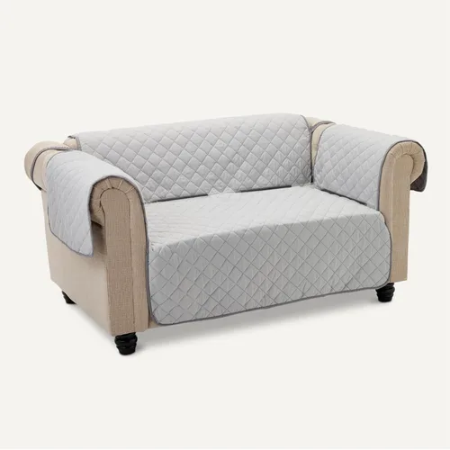 Miniatura 3 de Amazon Basics - Funda reversible para sofá acolchada, sofá de dos plazas, mediano, gris/gris claro Gris/Gris Claro Reversible