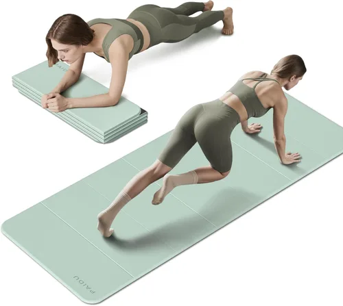 Miniatura 9 de PAIDU Esterilla de yoga plegable para fitness, extra gruesa de 2/5 pulgadas (0.394 in) TPE antideslizante certificado SGS 75 x 26 pulgadas extra