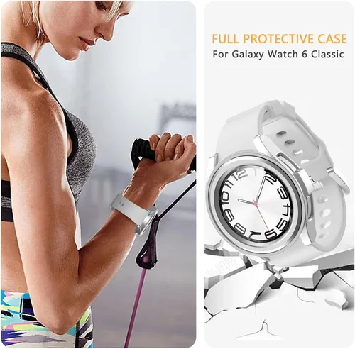 Miniatura 5 de [Paquete de 4+4] para Galaxy Watch 6 Classic - Funda protectora de pantalla de 1.693 in, accesorios de policarbonato duro con película de vidrio