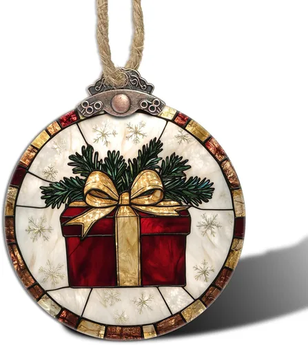 Miniatura 15 de Decoraciones navideñas de vitrales, colgante de campana pequeña para ventana, árbol de Navidad, adornos colgantes retro verde atrapasoles de Verde