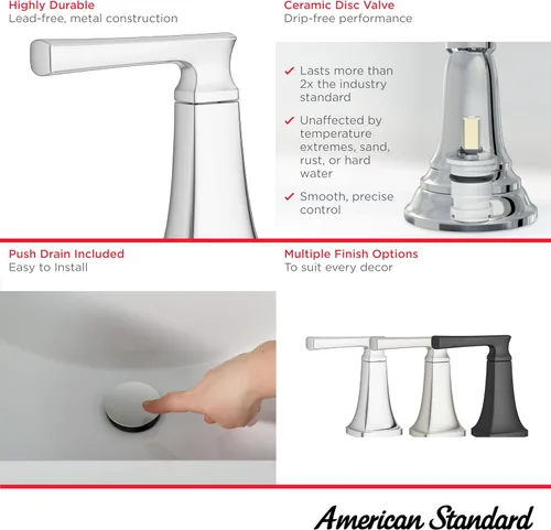 Miniatura 3 de American Standard 7426201.295, Belmeade - Grifo de baño central de dos manijas de 4 pulgadas, níquel cepillado cepillado níquel