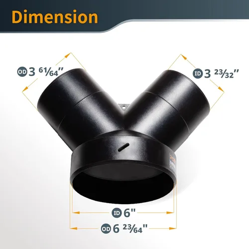 Miniatura 6 de POWERTEC 70189 Conector en Y para colector de polvo Reductor de manguera de 6 pulgadas a 4 pulgadas para sistema de recolección de polvo