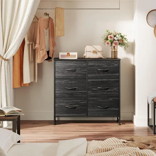 Miniatura 2 de WLIVE Cómoda negra para dormitorio, cómoda de 6 cajones, torre de almacenamiento con cubos de tela, cómoda para armario, sala de estar, pasillo
