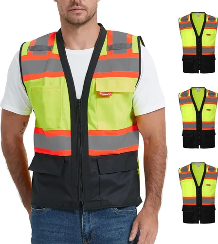 Miniatura 17 de ProtectX - Chaleco de seguridad de alta visibilidad con 6 bolsillos, clase 2 reflectante, de alta visibilidad, para hombres y mujeres, chaleco