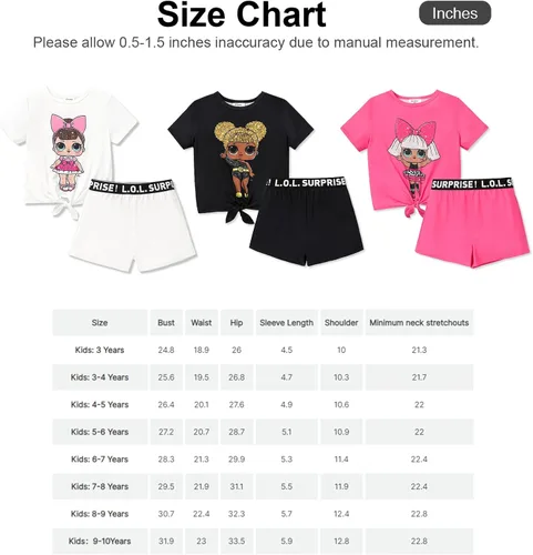 Miniatura 6 de L.O.L. Surprise! Conjunto de ropa para niñas con estampado de muñeca de manga corta con nudo de corbata, camiseta y pantalones cortos, ropa