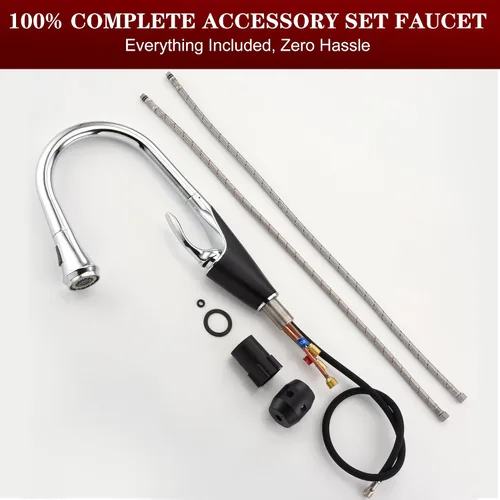 Miniatura 9 de sumerain Grifo de cocina de un solo orificio con rociador extraíble, grifo de fregadero de cocina de acero inoxidable de una sola manija, cromo