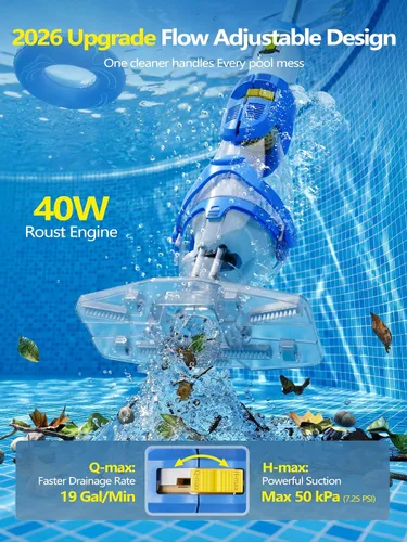 Miniatura 2 de LanOcean Aspiradora de piscina inalámbrica para piscina enterrada, flujo ajustable, cabezal de cepillo transparente, limpieza visible, potente