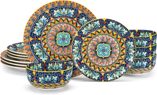 Miniatura 14 de vancasso Juego de vajilla de 18 piezas, platos y cuencos, juego de platos de porcelana para 6, aptos para microondas y lavavajillas, resistente a