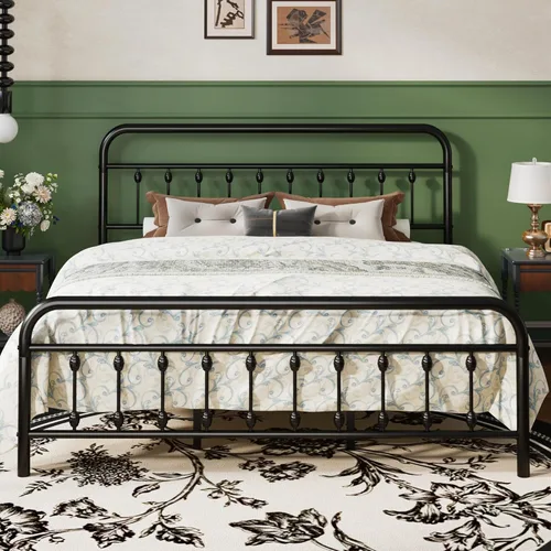 Miniatura 13 de SHA CERLIN Marco de Cama de Plataforma de Metal Tamaño Twin con Cabecera y Pie de Cama de Hierro Forjado Estilo Victoriano, Fácil Montaje, Negro