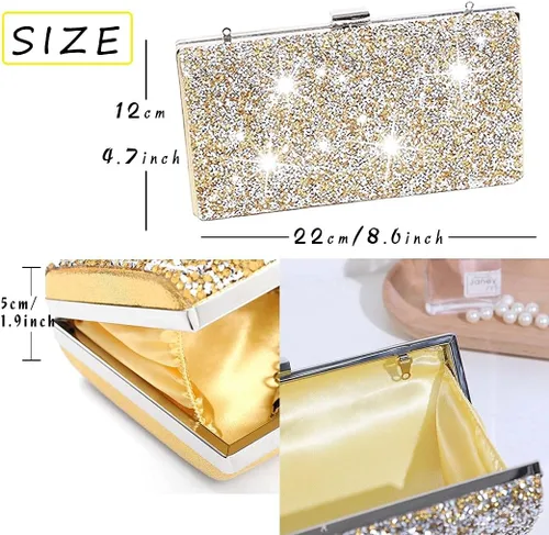 Miniatura 4 de ELABEST Bolso de mano de noche con purpurina con diamantes de imitación, bolso cruzado para bodas y fiestas para mujeres y niñas