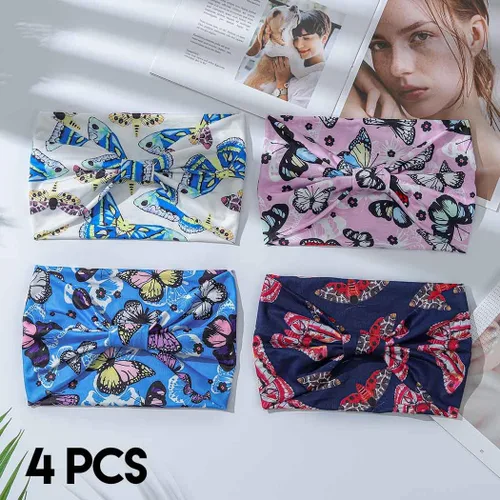 Miniatura 2 de Diademas bohemias de mariposa – Diademas elásticas con estampado floral anudado, turbante elástico para mujeres y niñas, paquete de 4 (mariposa C)