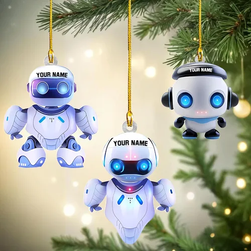 Miniatura 12 de Adorno de robot personalizado 2025, adornos de robot para árbol de Navidad, adorno de robótica, decoración colgante para árbol de Navidad (Robot1)