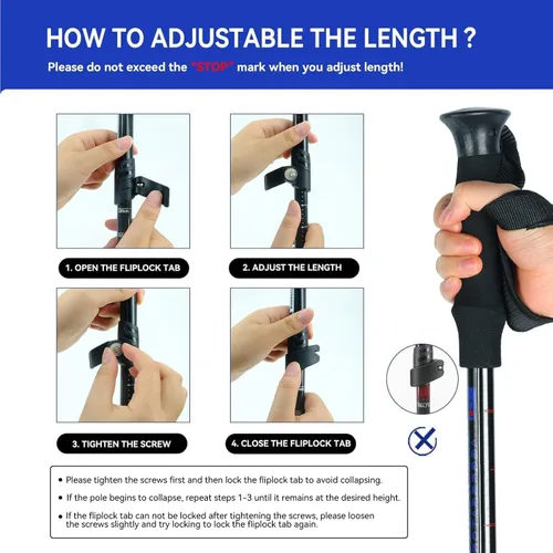 Miniatura 4 de Bastones de senderismo plegables – Paquete de 2 bastones de senderismo ajustables de aluminio, bastones ligeros para mujeres, hombres, personas Negro