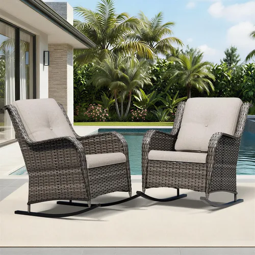 Miniatura 18 de Joyside Juego de sillas de mimbre para patio, juego de 3 piezas de mimbre para exteriores con 2 sillas reposabrazos y 1 mesa auxiliar para terraza