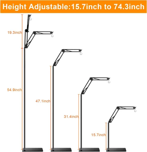 Miniatura 2 de Soporte para Lámpara de Reptiles Soporte de Luz para Reptiles (15.7 pulgadas a 74.3 pulgadas) con Brazo Oscilante Ajustable de 360°, Soporte