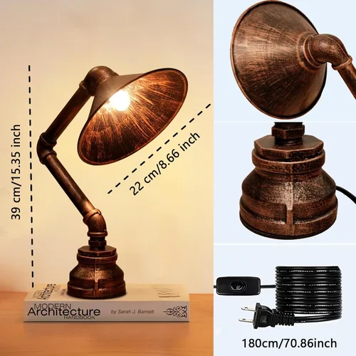 Miniatura 3 de Lámpara de Mesa Steampunk, Lámpara Industrial de Tubería de Agua Lámpara de Escritorio Retro de Tubería de Hierro Lámpara Vintage de Mesa de Noche