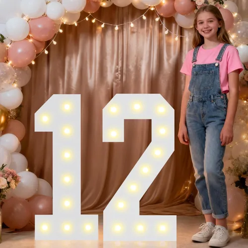 Miniatura 66 de Pooqla Letras y Números Decorativos con Luces LED, Letras y Números de Neón de Plástico Blanco para Decoración de Fiestas, Bodas, Funciona