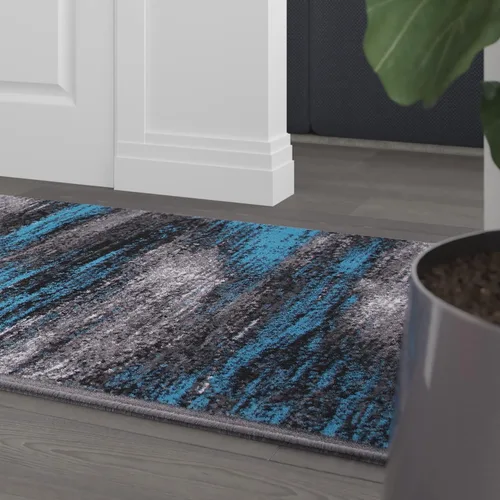 Miniatura 6 de Flash Furniture Rylan Collection - Alfombra contemporánea de olefinas azules, de pelo alto, 2 x 10 pies, respaldo de yute, pasillo, entrada