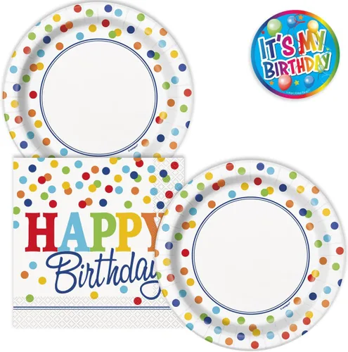 Miniatura 10 de Juego de 32 platos y servilletas de cumpleaños con diseño de globo Let's Party - Platos de postre de 7 pulgadas y servilletas de 6.5 pulgadas
