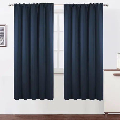 Miniatura 70 de LEMOMO Cortinas opacas negras para cocina, 42 x 45 pulgadas, juego de 2 paneles de cortinas opacas con bolsillo para cortinero para ventana pequeña