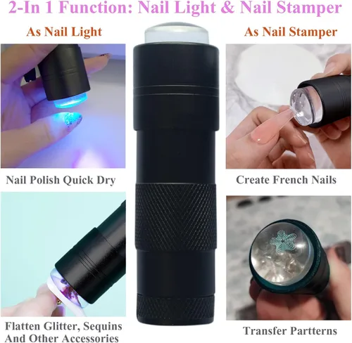 Miniatura 2 de Luz UV portátil de mano para uñas de gel, mini lámpara de uñas UV LED con sello de punta francesa cabeza de silicona, pequeña lámpara para Uñas U V