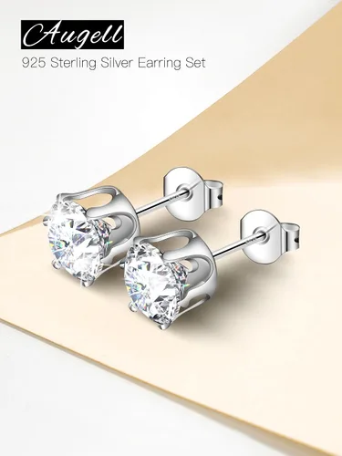 Miniatura 3 de Juego de 5 pares de aretes de plata de ley 925, hipoalergénicos, de oro de 18 quilates, circonita cúbica para mujeres y hombres, regalo brillante