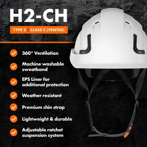 Miniatura 5 de Casco Protector Defender Safety H2, Casco Duro de Tipo 2 Clase C y E, Certificado ANSI Z89.1 y EN 12492 Blanco