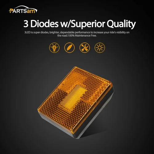 Miniatura 2 de Partsam 4 luces de marcador lateral ámbar para remolque RV con reflector reflejo, luces LED rectangulares de 2-4/5 pulgadas para remolque