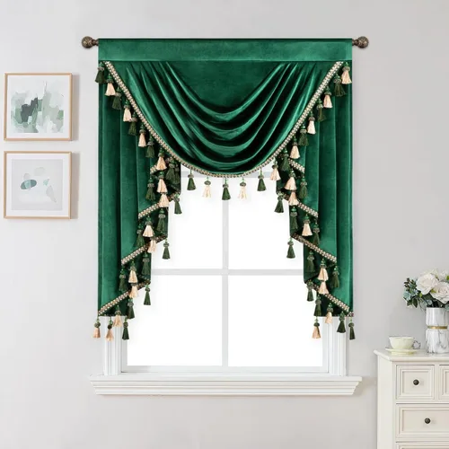 Miniatura 46 de VOGOL Cenefa de cortinas de terciopelo grueso para dormitorio, cenefas de cascada de lujo con aislamiento térmico dorado para sala de estar formal