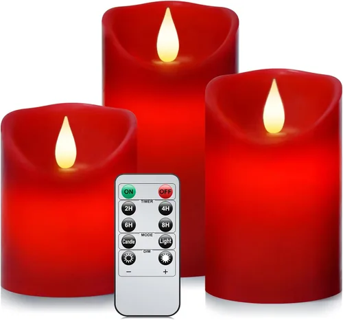 Miniatura 10 de Velas sin llama impermeables con control remoto 2PACK (D3''*H5.5'') Vela de pilar LED parpadeante que funciona con pilas, de plástico con Paquete