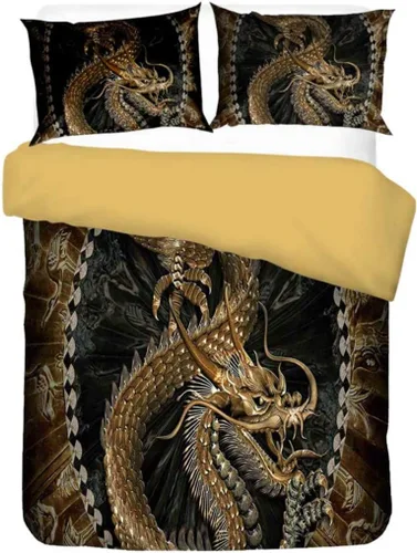 Miniatura 2 de Juego de ropa de cama 3D con estampado de dragón chino, ropa de cama con funda de almohada, textiles para el hogar para niños, funda de edredón