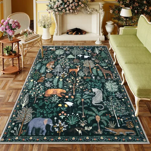 Miniatura 17 de OJIA Alfombras azules con estampado de selva de 5 x 7 pies para sala de estar, suaves, ultrafinas, lavables, para dormitorio, alfombra de entrada