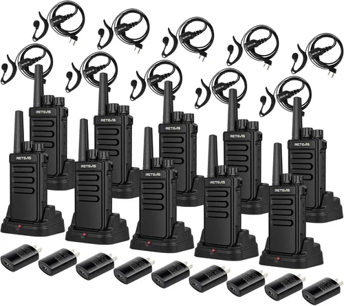 Miniatura 11 de Retevis Walkie Talkies RT68B para adultos de largo alcance, botón pulsador, cargador de 10 vías y auriculares, carga más fácil y segura, radios