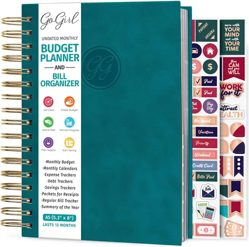 Miniatura 12 de GoGirl Planificador de presupuesto y organizador mensual de facturas, libro financiero mensual con bolsillos. Cuaderno de seguimiento de gastos