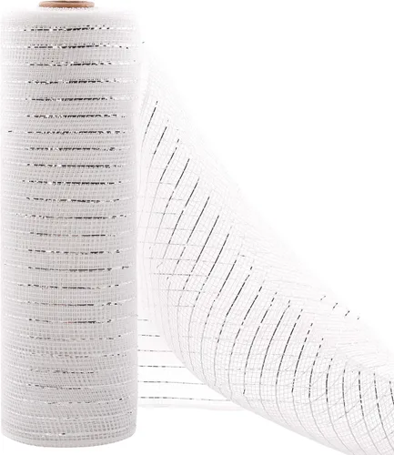 Miniatura 5 de Cinta de malla de polietileno de 83.3 x 30.8 ft con lámina metálica cada rollo para coronas, lazos de envoltura y proyectos de decoración, 2 rollos