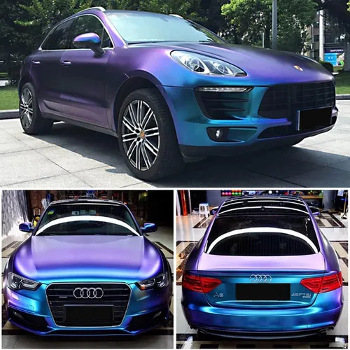 Miniatura 4 de Vinilo adhesivo de coche de color morado metálico brillante a azul camaleón, cinta adhesiva de película adhesiva de liberación de aire