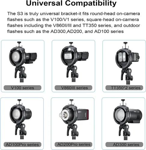Miniatura 5 de Godox Soporte S3 Bowens Mount Universal Speedlite Flash Soporte para Godox AD200 AD200Pro II AD300Pro TT685II TT350 V350 V480 V860II V860III