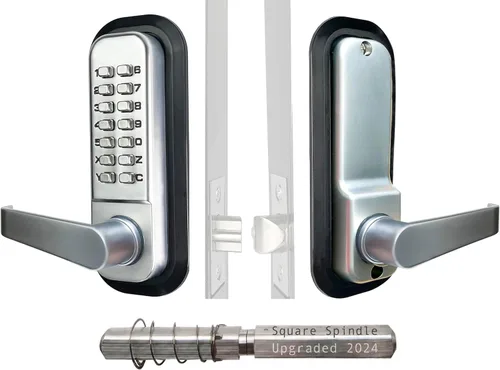 Miniatura 8 de JOUNJIP - Cerradura de puerta de entrada sin llave de doble cara - Cerradura mecánica a prueba de llaves de tope con manija de palanca