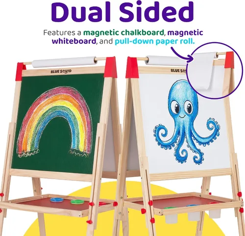 Miniatura 2 de Caballete de arte Blue Squid para niños con rollo de papel x 3, incluye más de 100 accesorios, caballete de pintura de madera ajustable de doble