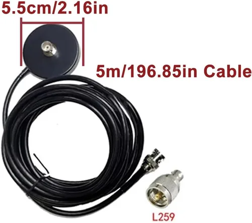 Miniatura 4 de Antena CB de 27 MHz telescópica con base magnética de 2.16 pulgadas y cable de 196.85 pulgadas PL259 conector BNC macho de 9 pulgadas a 51 pulgadas