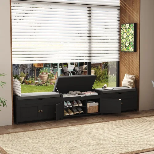 Miniatura 5 de HOMEFORT Banco para Zapatos de 30" con Almacenamiento de Tapa Elevable, Banco de Entrada con Asiento Acolchado, Banco de Madera para Pie de Cama