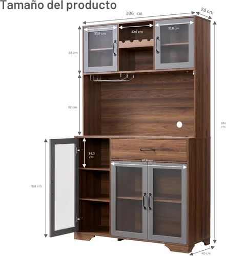 Miniatura 2 de Fatmok - Armario de despensa de 71 pulgadas, gabinete de almacenamiento para barra de café con estación de carga y luces LED, alacena alta de cocina