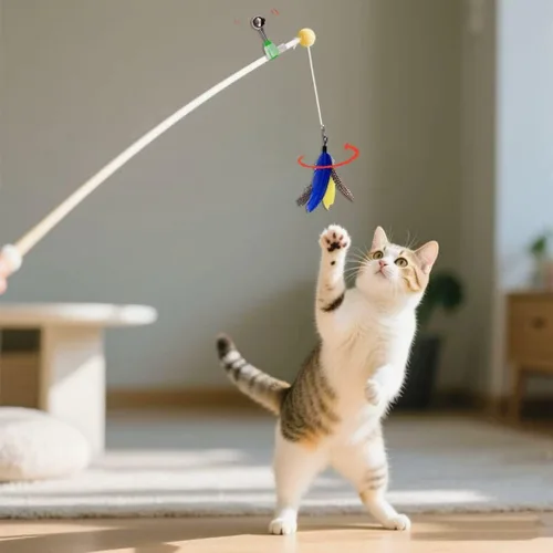 Miniatura 5 de 10 piezas de repuesto de plumas para gato, varita de repuesto para gatos con clip y campana extraíble, juguetes de plumas para gatos