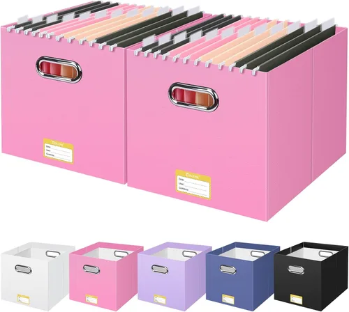 Miniatura 37 de BALEINE Caja organizadora de archivos, organizador de carpetas de archivos de cartón con asa para tamaño carta, caja de archivos colgante plegable