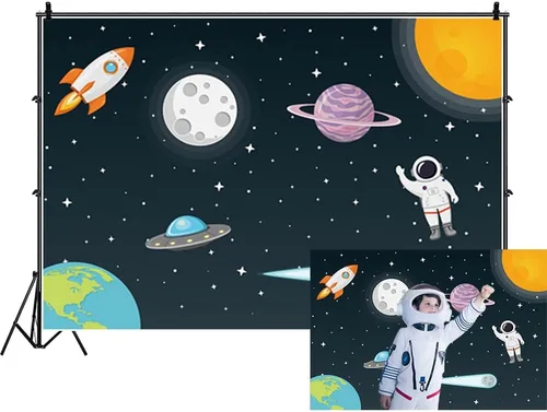 Renaiss Fondo de espacio exterior de 5 x 3 pies, universo galaxia, cielo estrellado, astronauta, cohete, planeta, fiesta, fondo de fotografía para