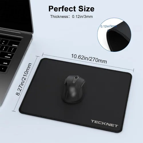 Miniatura 6 de TECKNET Paquete de 4 alfombrillas para mouse con costuras antideshilachamiento, superficie impermeable y base de goma antideslizante con bordes