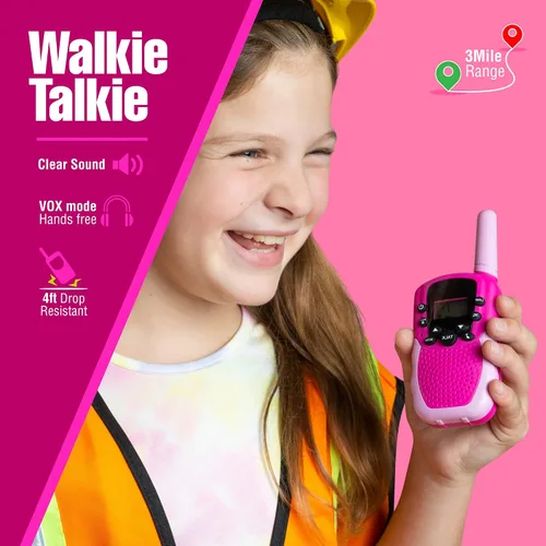 Miniatura 6 de Walkie Talkies de 22 canales para niños, alcance de 3 millas Paquete de 2 para niños y niñas