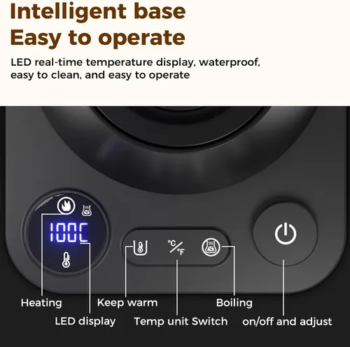 Miniatura 3 de Hervidor eléctrico de cuello de cisne con olla de vertido con LED y control preciso de temperatura de 1 °F, mantiene el calor, hervidor de agua